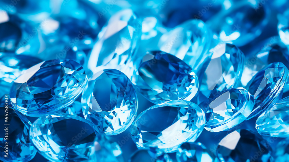 A large pile of blue gemstones, luxury concept