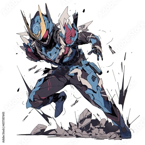 Cyber ninja, with armour. In japanese anime style