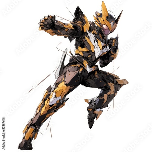 Cyber ninja, with armour. In japanese anime style