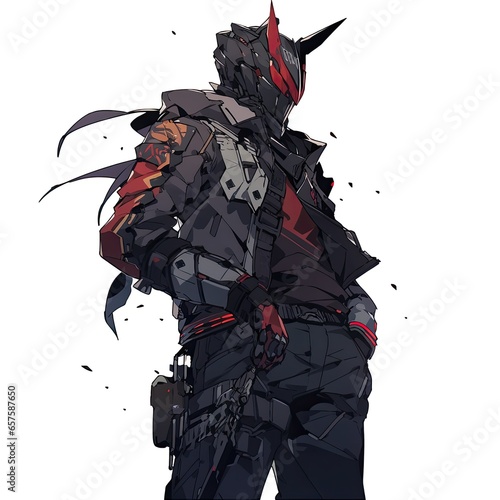 Cyber ninja, with armour. In japanese anime style