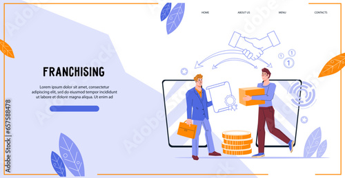 Online dropshipping contract, legal agreement between a supplier and a retailer concept of business relationship for website banner, flat vector illustration. Online dropshipping contract.