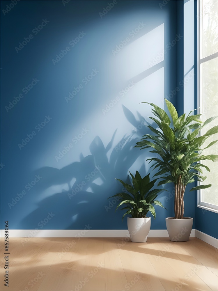 Empty room with plants. AI generated illustration