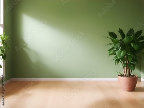 Empty room with plants. AI generated illustration