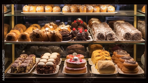 A Photo of a Display Case of Assorted Pastries and Desserts
