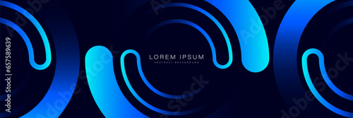 Abstract blue gradient circle on dark blue background. Swirl circular element. Circle motion. Modern graphic design. Futuristic technology concept. Suit for banner, brochure, cover, presentation, web