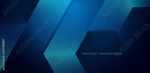 Dark blue abstract background with glowing geometric lines. Modern shiny blue hexagon lines pattern. Futuristic technology concept. Suit for poster, banner, brochure, cover, presentation, web, flyer