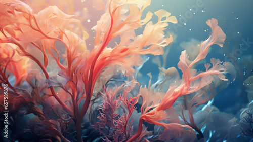 dynamic and natural seaweed, coral and small fish, digital art, generative cinematic color gradations ai © Adja Atmaja