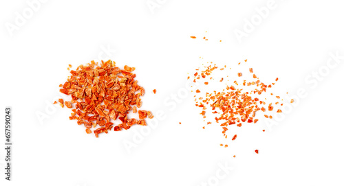 Dried Chopped Carrots Isolated on White Top View