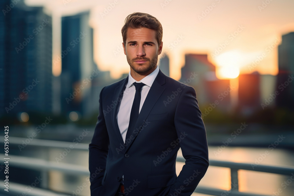 A Sunset of Success: Businessman in Custom Suit