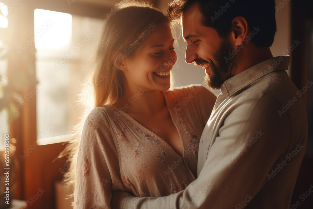 Warmth of Expectation: Smiling Parents-to-Be Embrace Warmth of Expectation: Smiling Parents-to-Be Embrace