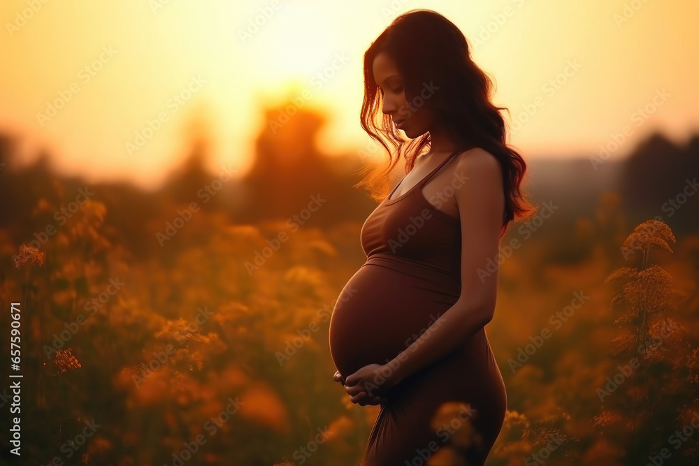 Radiant Maternity: Sunset Silhouette