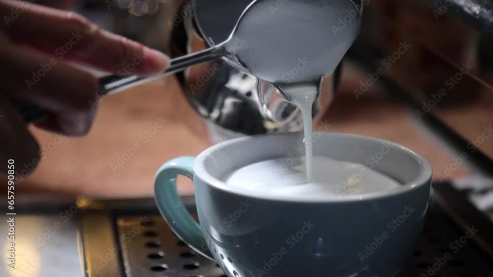 Barista Pour Milk Froth For Making Latte Art Barista Pour Milk Froth For Making Latte Art