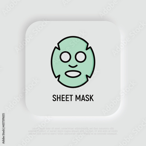 Facial sheet mask thin line icon. Modern vector illustration for beauty shop.