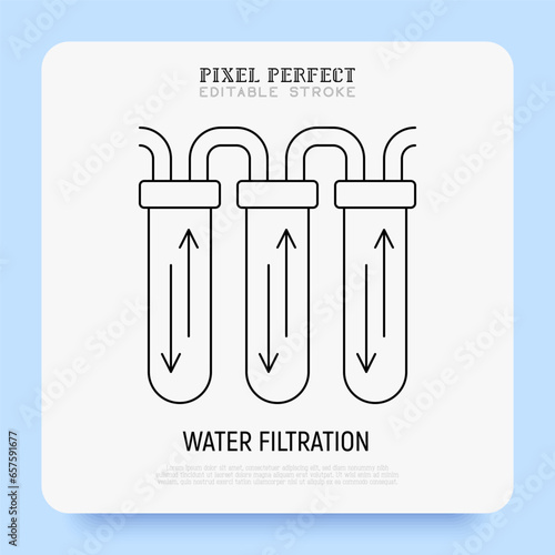 Water filtration system thin line icon. Water purification. Pixel petfect, editable stroke. Vector illustration.