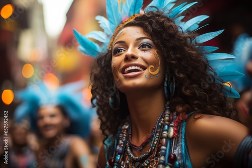Sea of people dressed in vibrant costumes filling the streets of Rio during Carnival, Generative AI