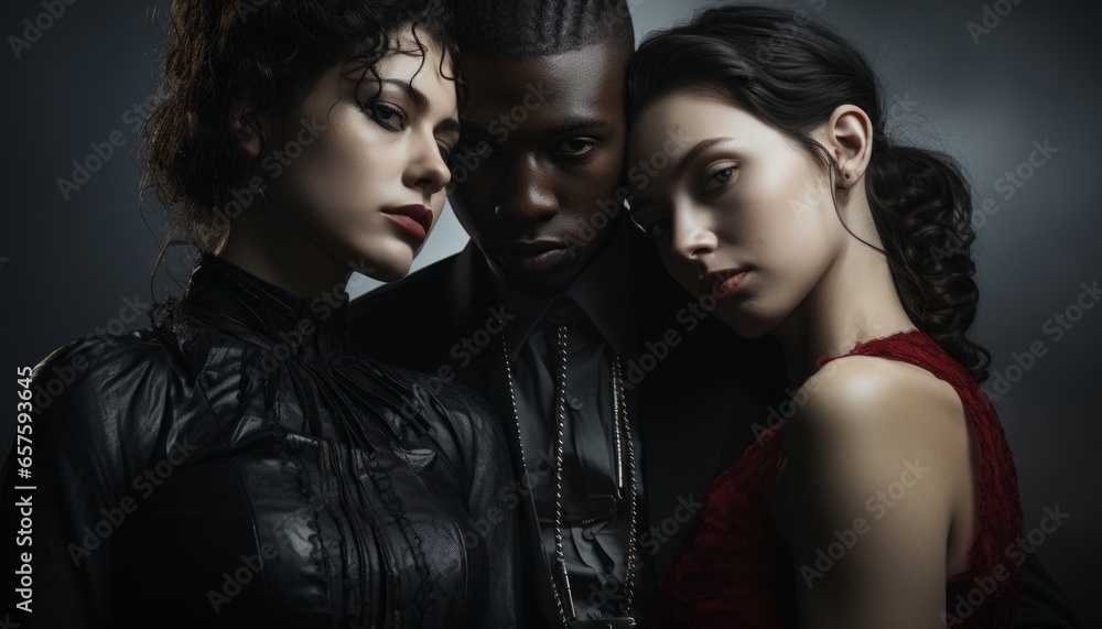 psychological portrait of a couple in love in a fashionable image, a girl and a man with a complex character are arguing. Made in AI psychological portrait of a couple in love in a fashionable image, a girl and a man with a complex character are arguing. Made in AI