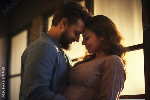 Capturing Love: Smiling Pregnant Woman and Partner