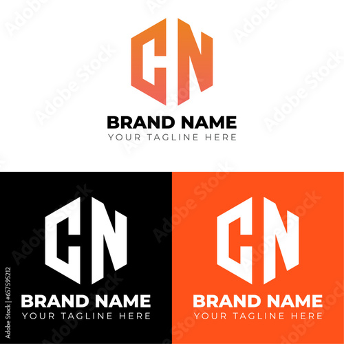 C N letter polygon logo vector, Two letters C N logo design , Double letters polygon letter mark logo, Vector logo design