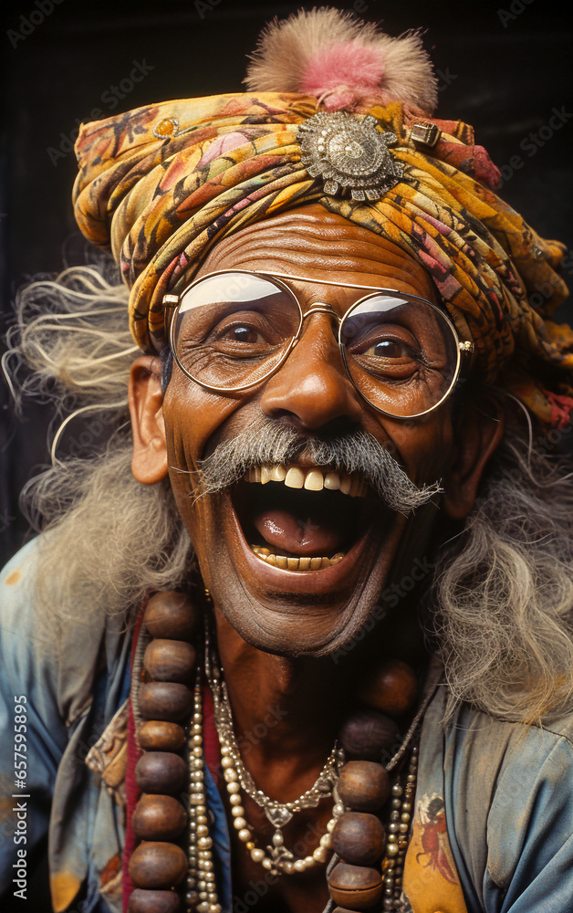 A funny and surprised looking Indian man shouts in amazement and joy with his mouth and eyes wide open