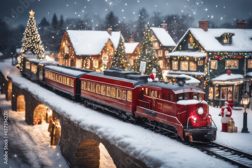christmas train passing through the village 