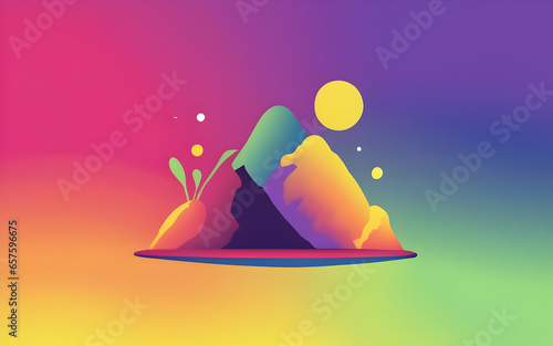 2d naturemountains sun icon gradient pastel background wallpaper ai generative  photo