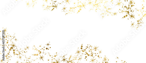 Gold sparkle splatter border . Gold Foil Frame Gold brush star stroke on transparent background. 