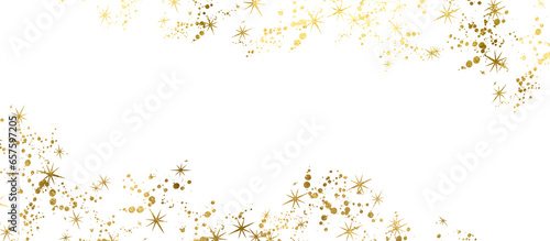 Gold sparkle splatter border . Gold Foil Frame Gold brush star stroke on transparent background.	