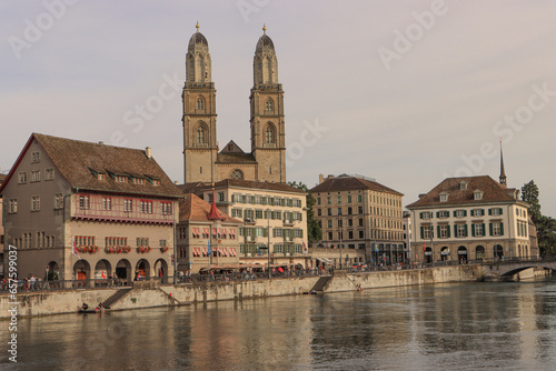 Zürcher Altstadtensemble; Blick auf Limmatquai mit Haus zum Rüden, Zunfthaus und Grossmünster photo