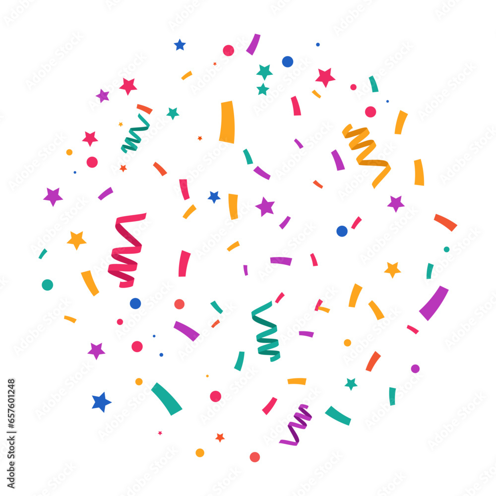 Colorful Confetti and ribbon falling on white background. Explosion. Carnival elements. Festival confetti and tinsel explosion background. Birthday celebration. Colorful Confetti and ribbon falling on white background. Explosion. Carnival elements. Festival confetti and tinsel explosion background. Birthday celebration.
