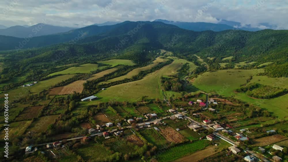 Flying over a village.Amazing scenery. mountains in Kakhetia. Tilt up a camera Flying over a village.Amazing scenery. mountains in Kakhetia. Tilt up a camera