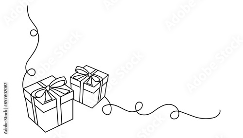 christmas gift box one line art vector 