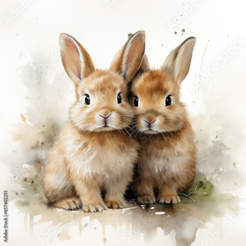 watercolor Cuddly Bunny clipart  Generative Ai