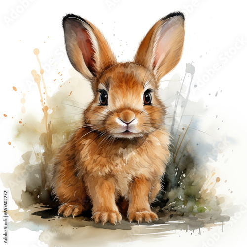 watercolor Cuddly Bunny clipart, Generative Ai