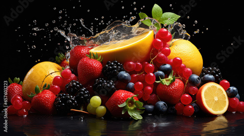 Various types of mixed fruits on a black background