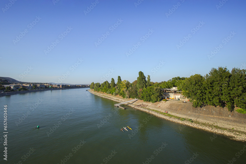 Panoramic view at Margaret Island in Budapest and the Danube, Hungary