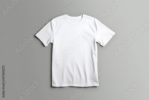 A white men's t-shirt mockup against a light gray background, highlighting its details and contours