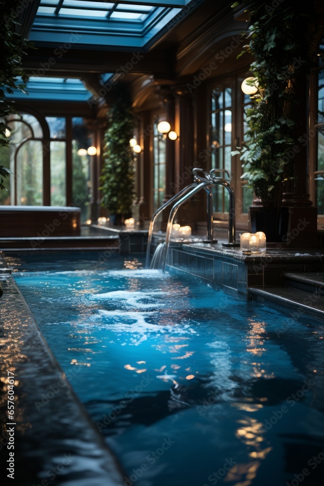  Spa's hydrotherapy pool with bubbling jets, offering relaxation and hydro-massage, Generative AI