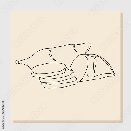 Continuous single line sketch drawing of whole health organic sweet potato for farm logo identity. One line art of fresh tuberous morning glory concept for horticultural icon. vector illustration