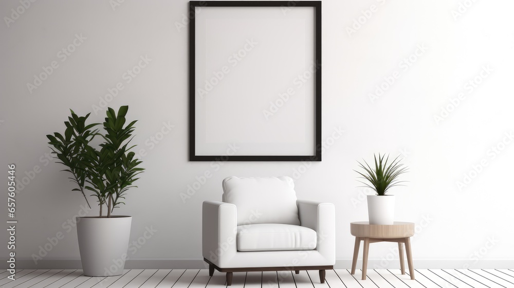 Wall table chair sofa potted plant white photo frame vector Wall table chair sofa potted plant white photo frame vector
