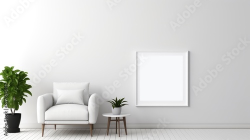 Wall table chair sofa potted plant white photo frame vector
