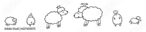 Doodle sheep set. Cute lambs. Vector illustration for textil design, for kids, coloring book