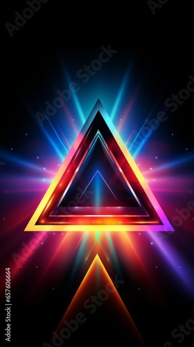 A colorful triangle with bright lights on a black background