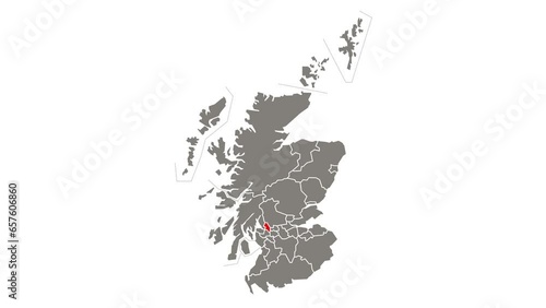 West Dunbartonshire council area blinking red highlighted in map of Scotland