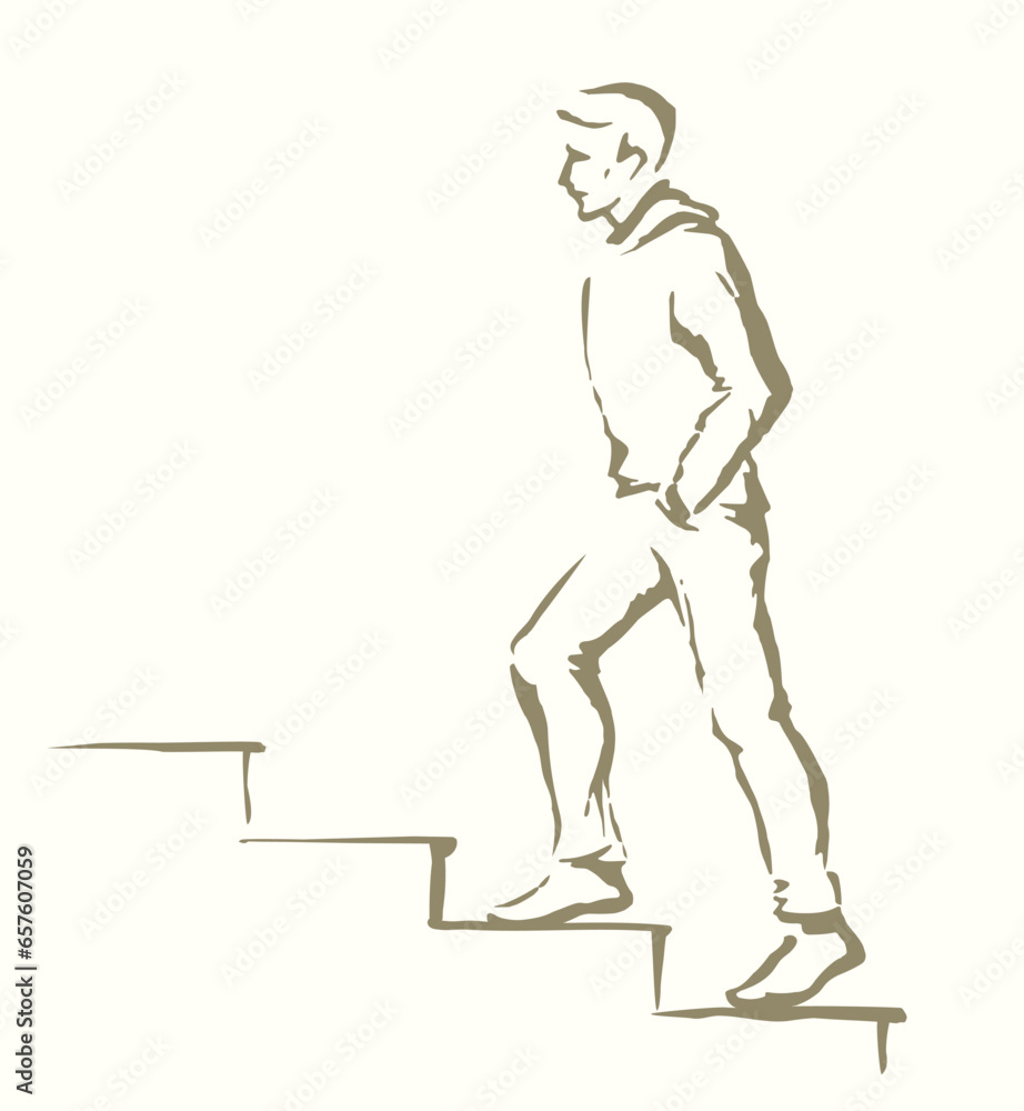 Fototapeta premium Vector drawing. Man rise up on stais
