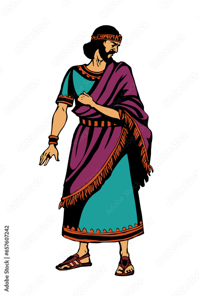 Ancient man in rich clothes. Vector drawing