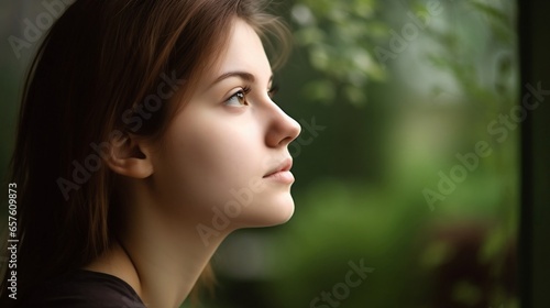 Young Woman Looking Out Window