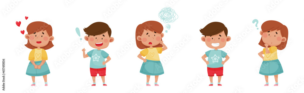 Emotional Children Character Expressing Different Emotions Vector Set