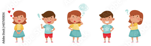 Emotional Children Character Expressing Different Emotions Vector Set
