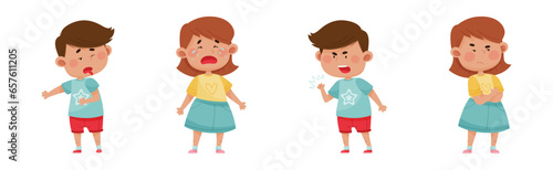 Emotional Children Character Expressing Different Emotions Vector Set