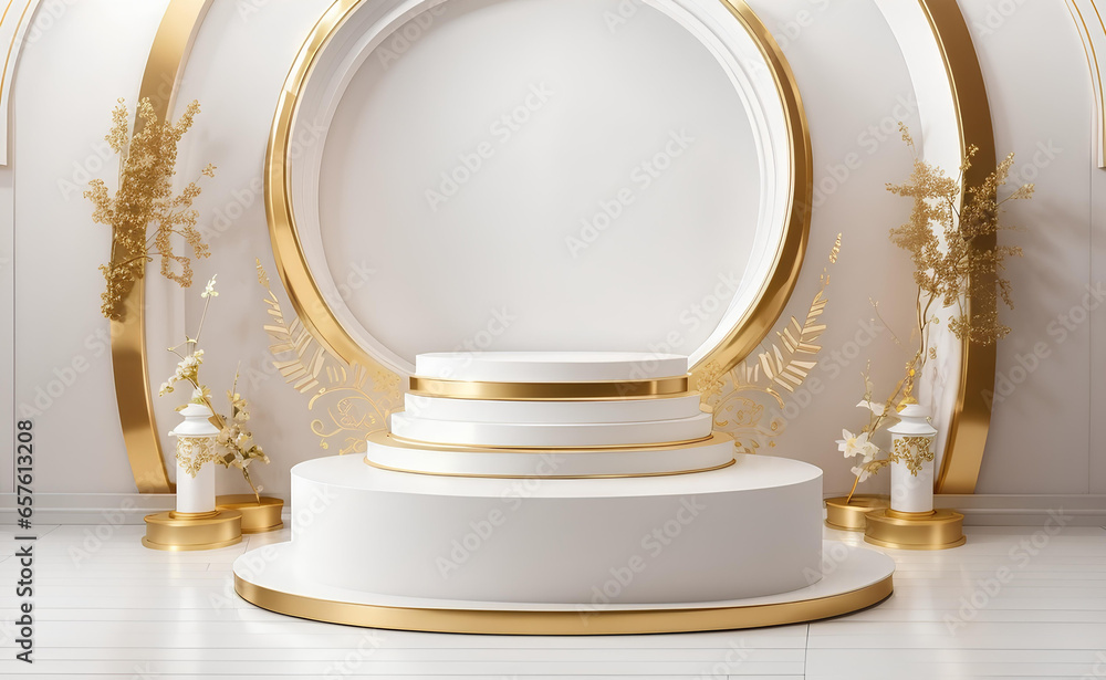 Luxury white and gold podium for product presentation. Luxury white and gold podium for product presentation.